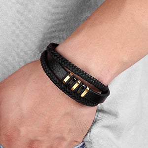 New 3 Layers Punk Style Design Genuine Leather Bracelet for Men Steel Magnetic Button Birthday Gift Male Bracelets